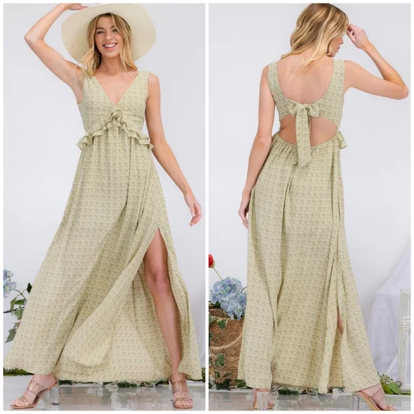 AMBITION Light Green Open Bow Back Maxi Dress - Picture 3 of 7